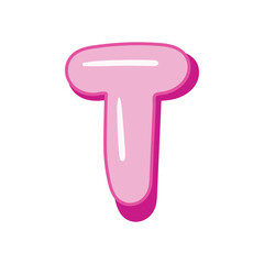 Glossy pink letter T in cartoon bubble style. Cute and playful 3D alphabet design . Isolated on white background