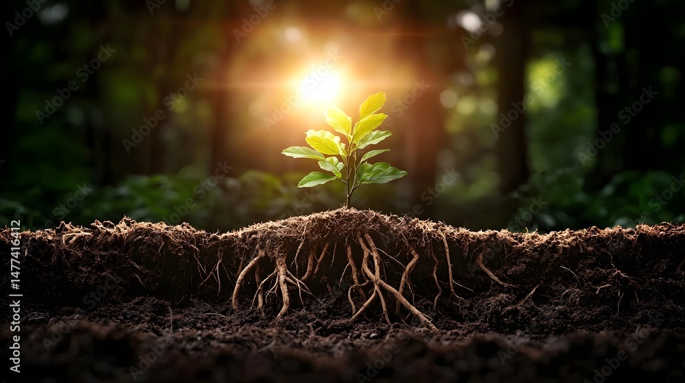 Poster a captivating photograph showcasing the intricate network of tree roots sprawling across the forest 