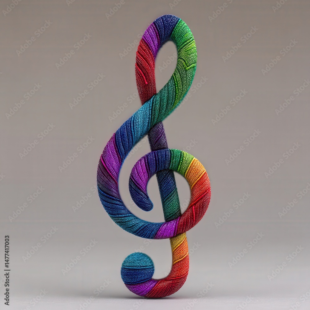 Poster this dynamic treble clef symbol features a vibrant spectrum of colors captivatingly intertwined agai
