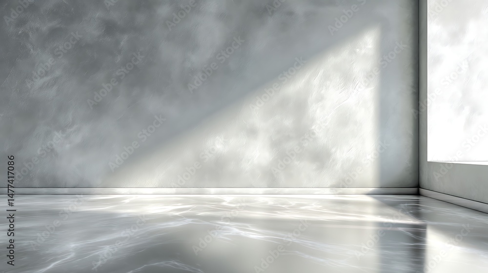 Aufkleber light gray wall and smooth floor with interesting light reflections, background for the presentation
