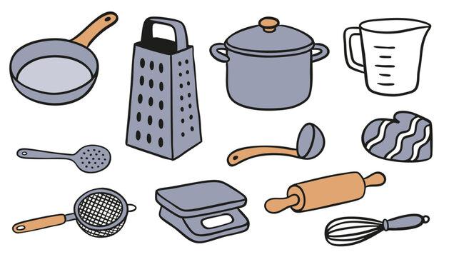 K&uuml;chenger&auml;te und Kochutensilien Vektorillustration