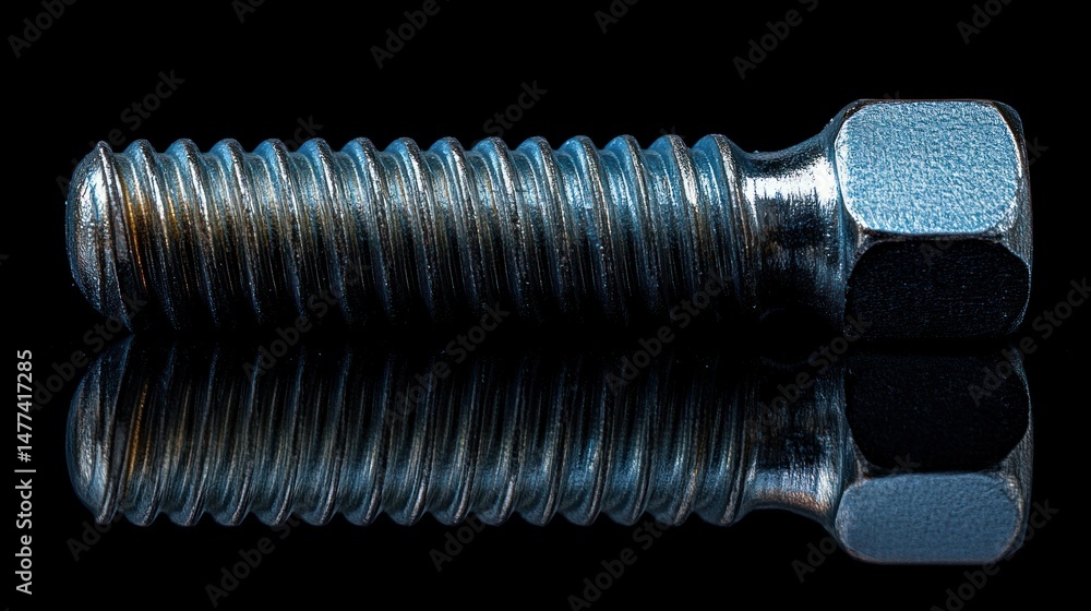 Poster close-up of a metallic screw with a square head. detailed view of the threads and surface texture