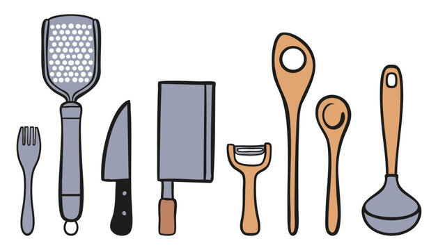 Set K&uuml;chenutensilien Vektorillustration