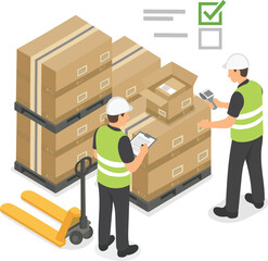 Warehouse Workers Checking Inventory and Boxes for Delivery Logistics