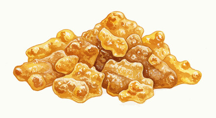Gentle Watercolor Painting Of Natural Frankincense Resin Pieces Shows A Calming Amber Toned Botanical Element That Brings A Sense Of Serenity And Natural Beauty With Fine Organic Shapes