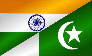 Vector illustration background of the flags of India and Pakistan in contrasting green, white and orange. Symbolizing diplomatic, geopolitical or disputed relations between the two South Asian countri