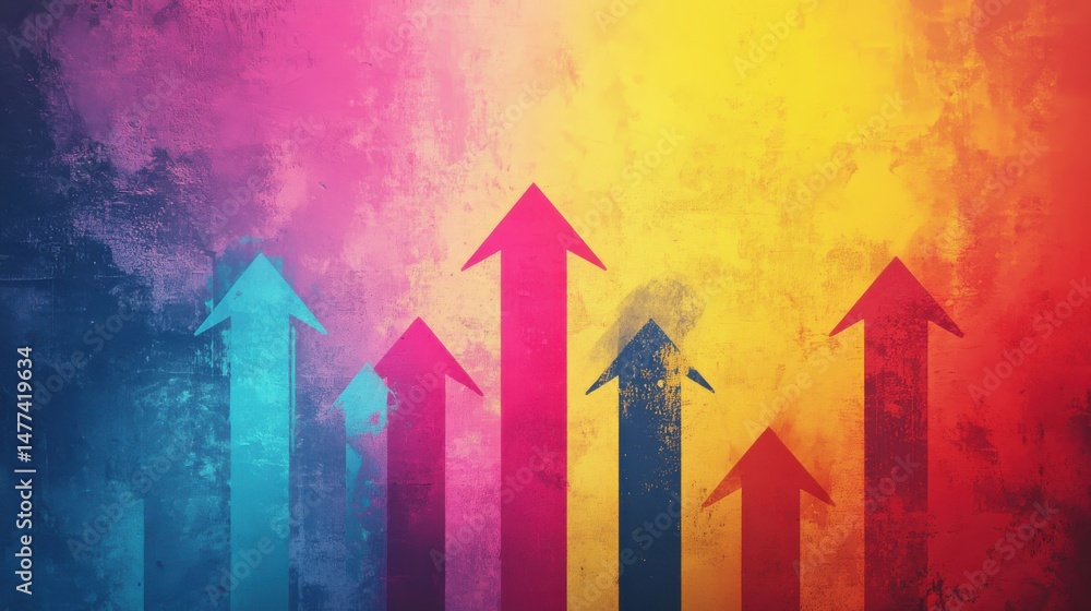 Poster abstract upward arrows in vibrant hues on textured background