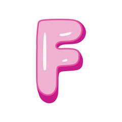 Glossy pink letter F in cartoon bubble style. Cute and playful 3D alphabet design . Isolated on white background