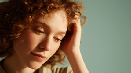 Fototapeta premium portrait of acrobat positioned on left side of frame random emotion on their face