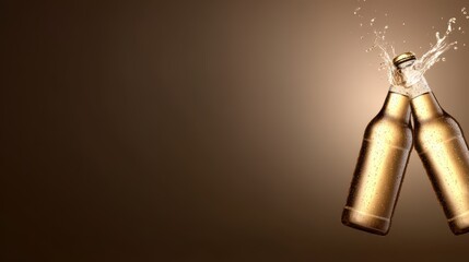 Golden light illuminating two elegant champagne flutes, intimate celebration setting, perfect for toasting special moments.