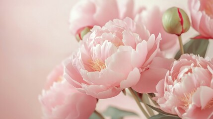 A close-up of soft pink peonies with a dreamy, blurred background.