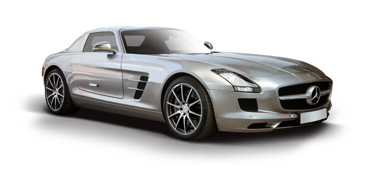 Mercedes-Benz SLS AMG supercar isolated on transparent background. PNG