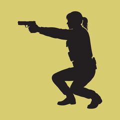 Vector silhouette of a policewoman holding her gun