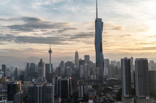 Kuala Lumpur urban skyline with Merdeka 118 tower at golden hour, Malaysia