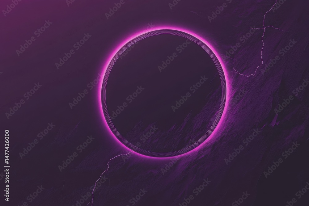 Poster abstract purple circle frame on textured background with lightning strikes digital art graphic desig