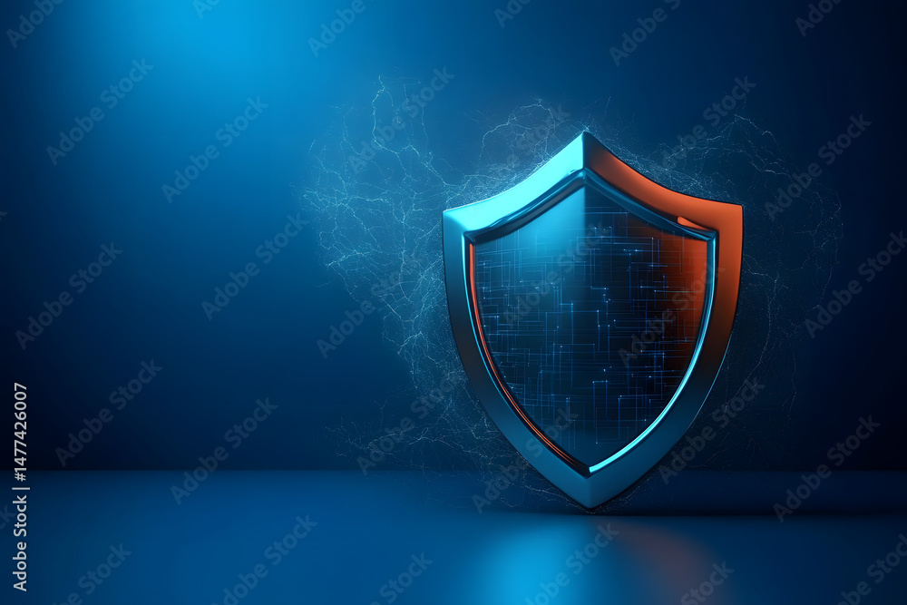 Poster cyber security, data protection, cyberattacks concept on blue background. database security software