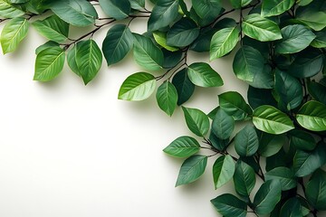 Fototapeta premium Green leaves border on a white background