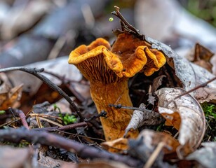 Orange Mushroom In Forest Floor