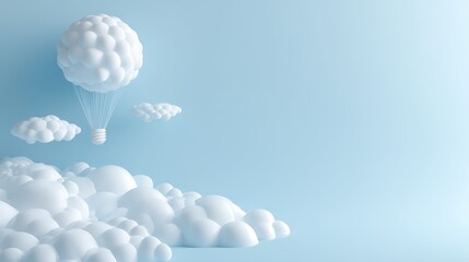 Creative 3D Illustration of a Balloon Made of Clouds in a Blue Sky