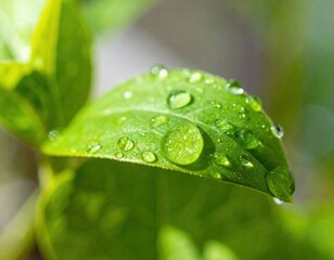 Close Up Of Fresh Green Leaf With Water Droplets