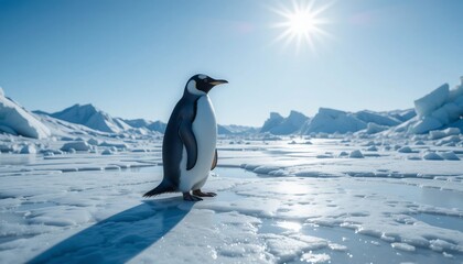 Obraz premium Majestic Emperor Penguin on Antarctic Ice Sunny Day Wildlife Photography