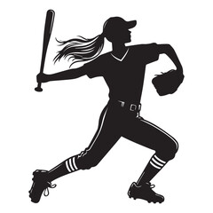 Female Baseball Player Silhouette Vector Design Template Illustration white background