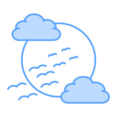 Moon in clouds icon blue