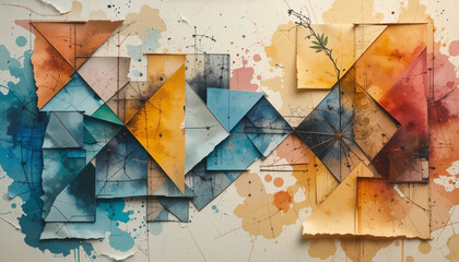 Colorful abstract watercolor artwork featuring geometric shapes and intricate details
