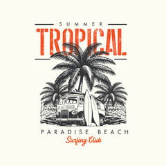 Summer Tropical paradise surfing club vector graphic t shirt design