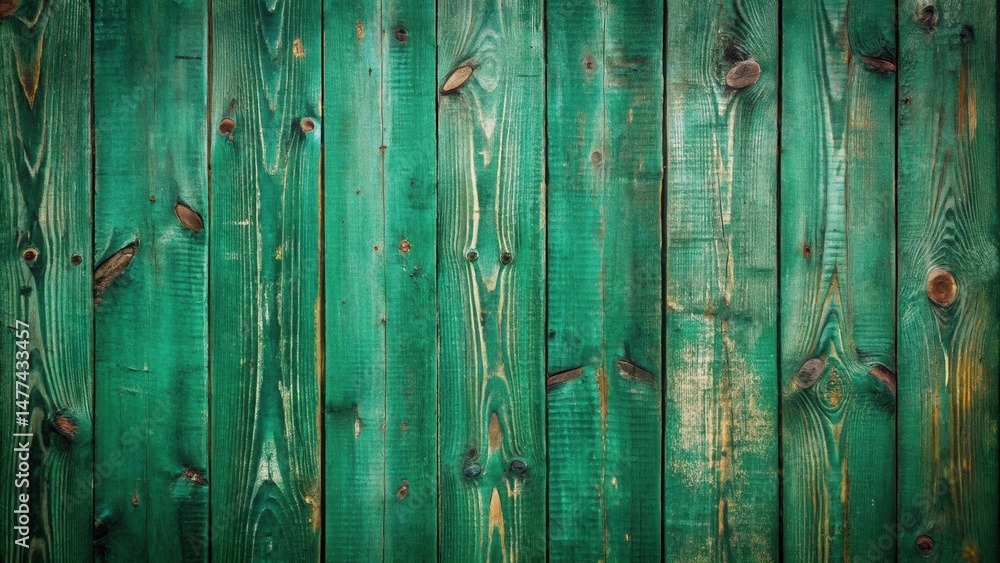Aufkleber rustic weathered green wooden planks background texture featuring vertical grain and distressed pain