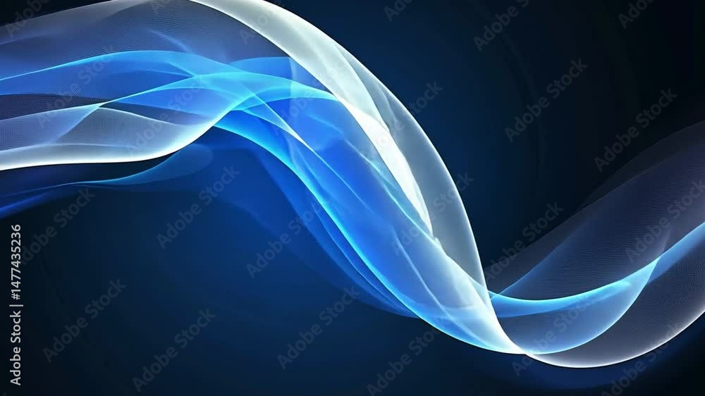 Poster mesmerizing abstract design dynamic blue and white waves on smooth background, evoking calm fluidity