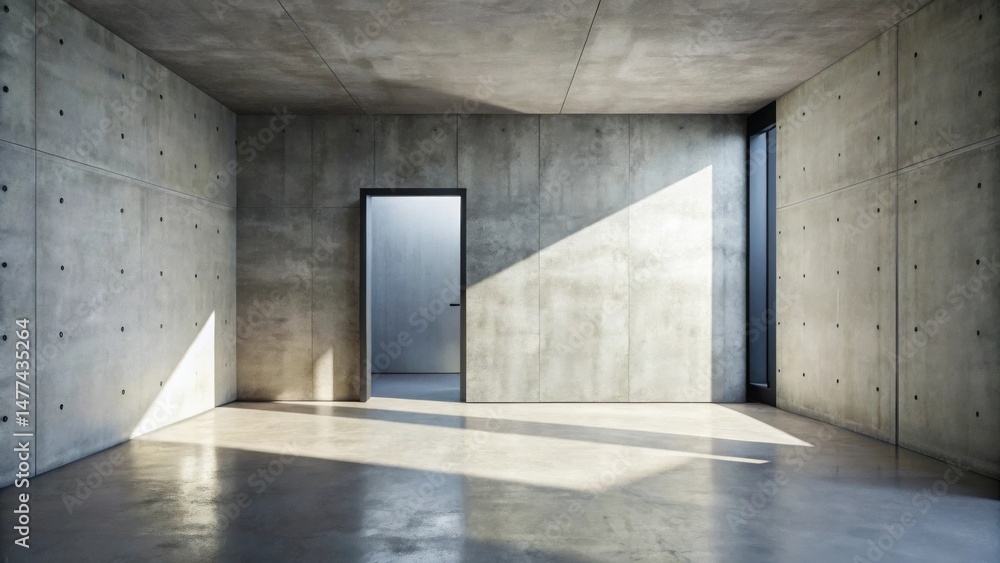 Aufkleber sunlit minimalist concrete room with open doorway and polished floor