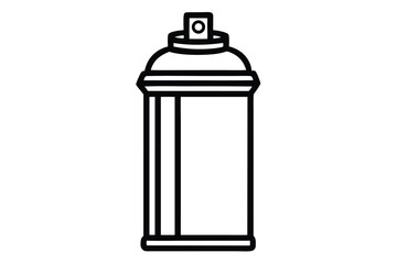 Isolated black spray can shows outline detailing on a white background surface