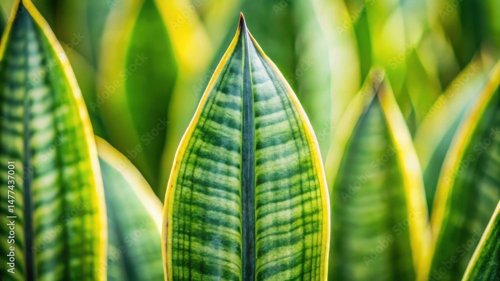 Poster a close-up view of vibrant green and yellow plant leaves displaying intricate veining patterns in a 
