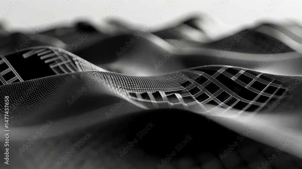 Poster intricate black surface abstract waves and textures design with depth and modern patterns