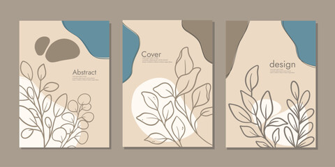 Book cover with decorative with hand drawn floral decorations For book, planner, brochure, catalog, binder, notebook, diary. design abstract boho botanical background A4 size.