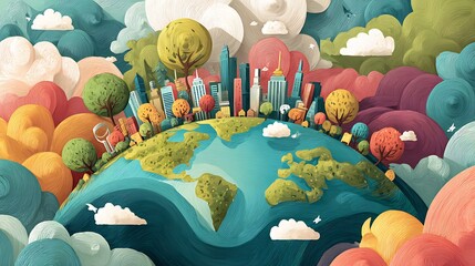 World environment and earth day concept with colorful eco friendly enviroment