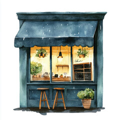Cute cartoon watercolor A coz coffee shop