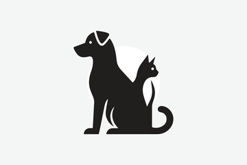 logo featuring the silhouette of a dog and a cat sitting side by side	