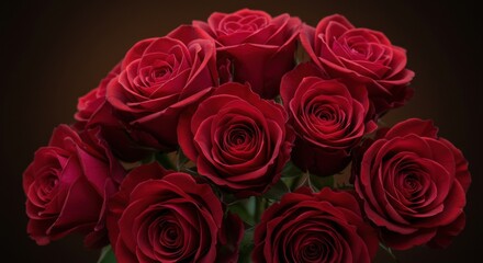 Obraz premium Blooming Red Roses Bouquet Dark Backdrop Close-up