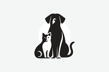 logo featuring the silhouette of a dog and a cat sitting side by side	