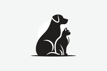 logo featuring the silhouette of a dog and a cat sitting side by side	