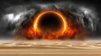 Cosmic phenomenon, swirling clouds around a black hole, vibrant colors and intense energy, captivating space theme with depth.