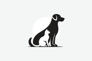 logo featuring the silhouette of a dog and a cat sitting side by side	