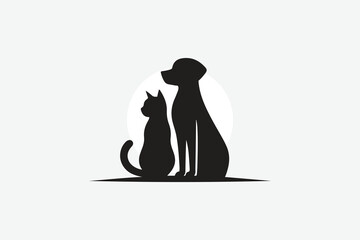 logo featuring the silhouette of a dog and a cat sitting side by side	