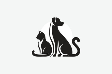 logo featuring the silhouette of a dog and a cat sitting side by side	