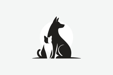 logo featuring the silhouette of a dog and a cat sitting side by side	