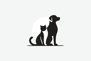 logo featuring the silhouette of a dog and a cat sitting side by side	