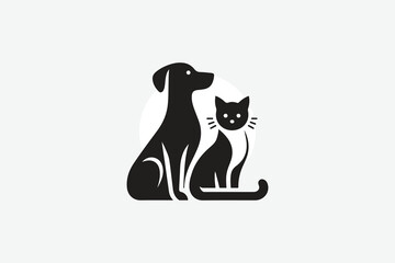 logo featuring the silhouette of a dog and a cat sitting side by side	