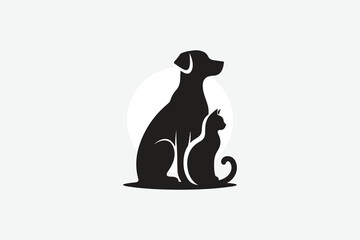 logo featuring the silhouette of a dog and a cat sitting side by side	